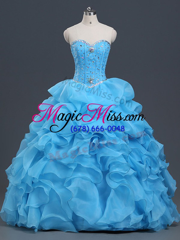 wholesale sleeveless lace up floor length beading and ruffles and pick ups sweet 16 quinceanera dress