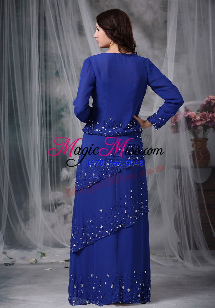 wholesale popular blue zipper straps beading mother of the bride dress chiffon sleeveless
