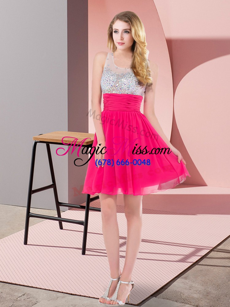 wholesale spectacular sleeveless mini length beading side zipper prom gown with hot pink
