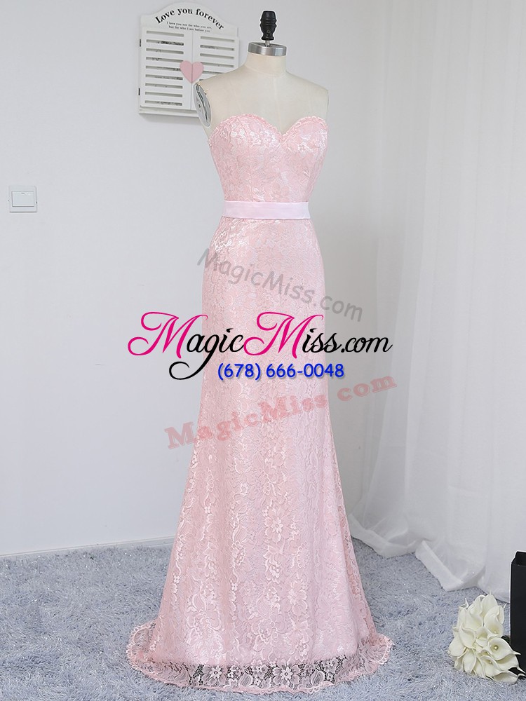 wholesale trendy baby pink quinceanera court of honor dress prom and party and wedding party with lace sweetheart sleeveless zipper