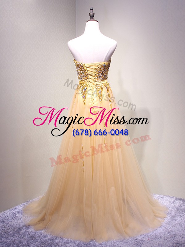 wholesale floor length champagne dress for prom sweetheart sleeveless lace up