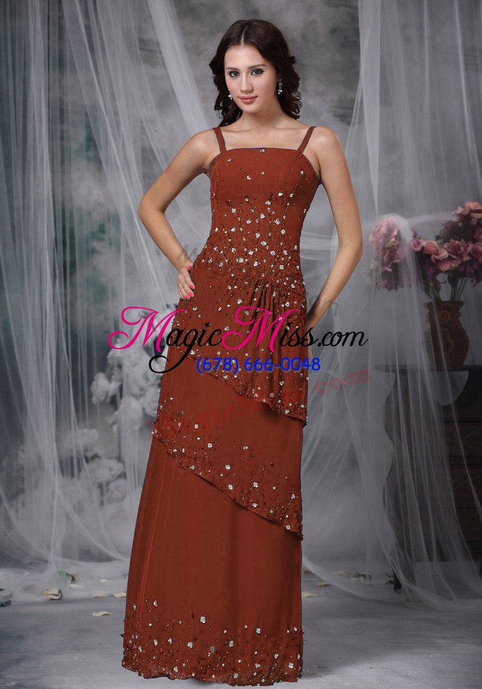 wholesale charming burgundy empire straps sleeveless chiffon floor length zipper beading mother of the bride dress