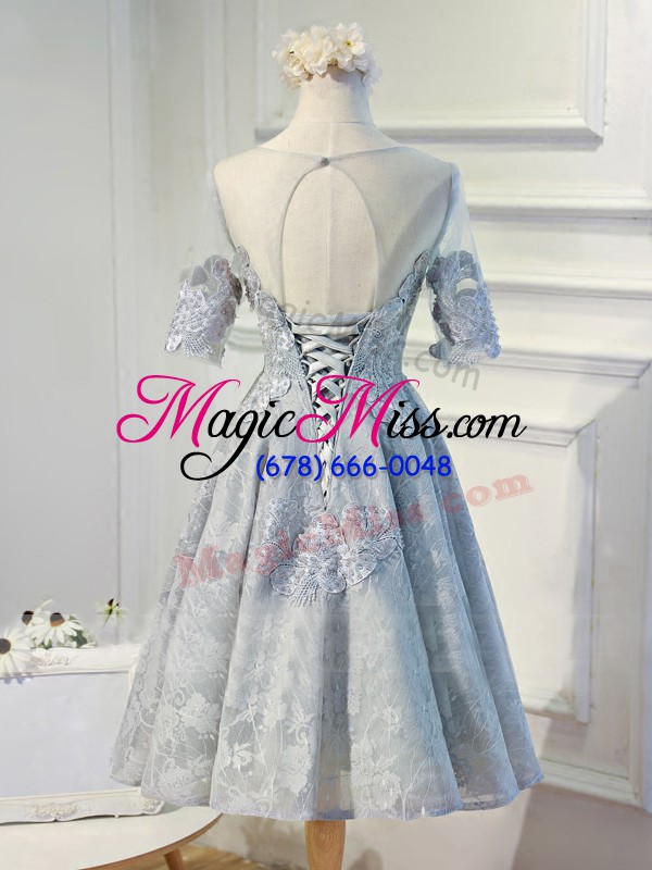 wholesale half sleeves lace and appliques lace up homecoming gowns