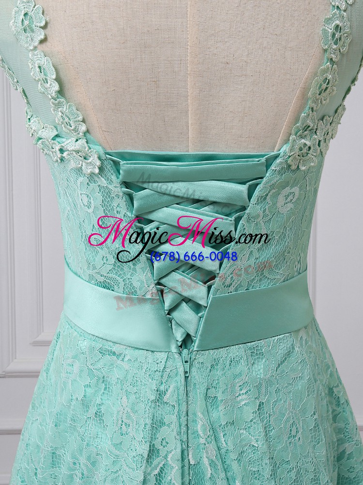 wholesale apple green sleeveless lace lace up wedding guest dresses for prom and party and wedding party