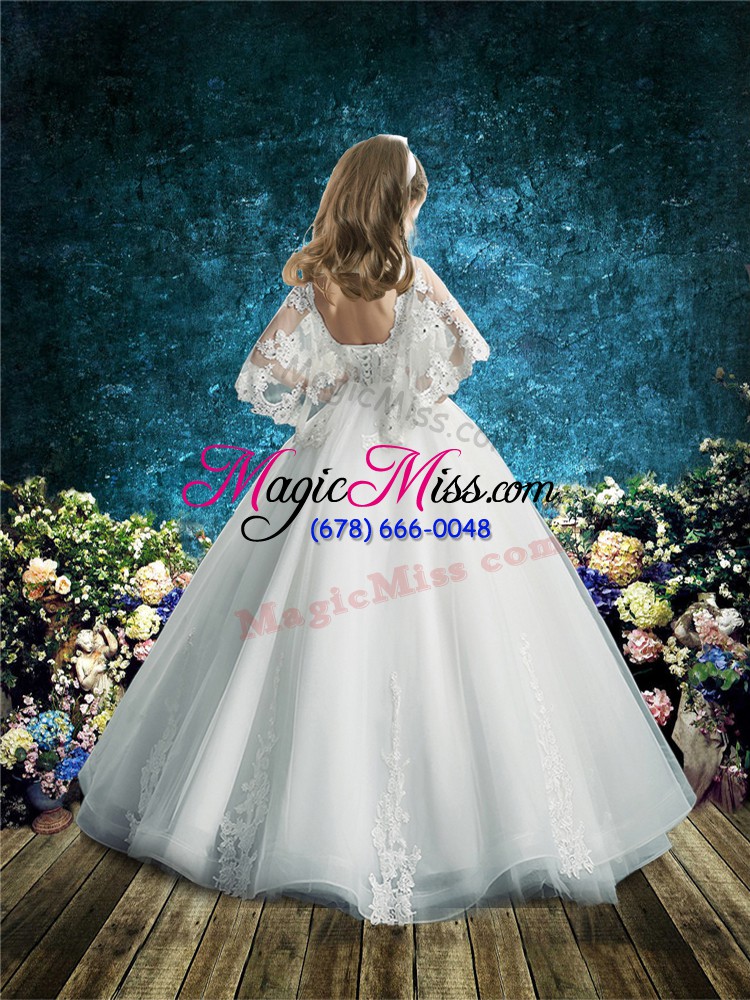 wholesale scoop half sleeves toddler flower girl dress floor length lace white tulle