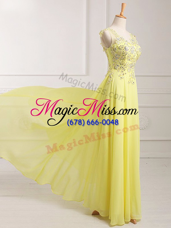 wholesale perfect yellow sleeveless lace and appliques dress for prom