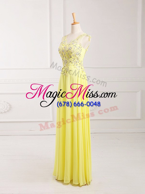 wholesale perfect yellow sleeveless lace and appliques dress for prom