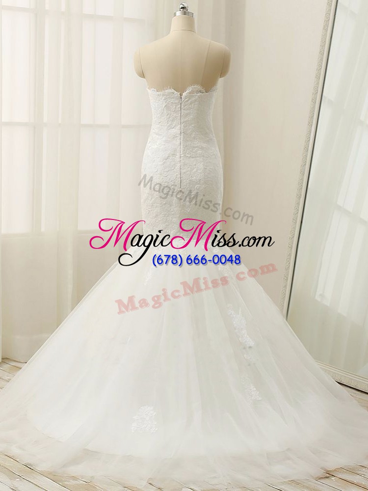 wholesale tulle sleeveless wedding gown brush train and lace