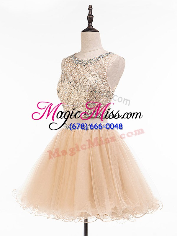 wholesale sophisticated champagne sleeveless mini length beading side zipper homecoming dress