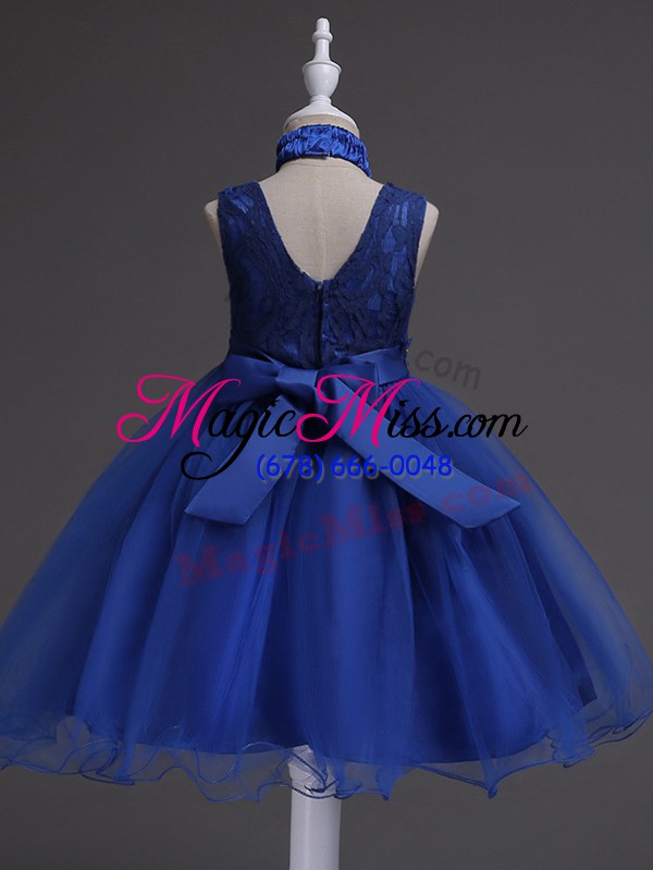 wholesale luxurious aqua blue zipper little girl pageant dress beading and lace sleeveless knee length