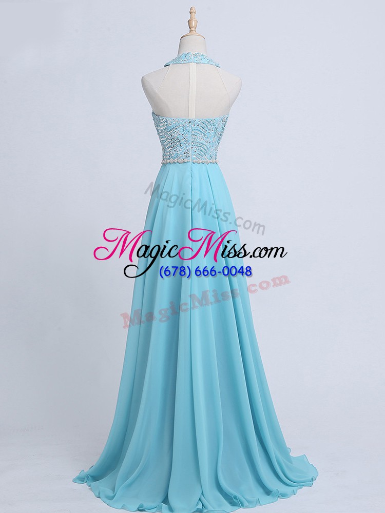 wholesale fabulous aqua blue sleeveless chiffon zipper evening wear for prom and military ball and sweet 16