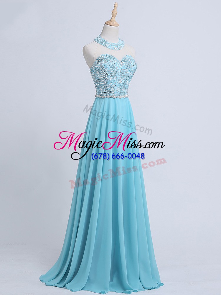 wholesale fabulous aqua blue sleeveless chiffon zipper evening wear for prom and military ball and sweet 16