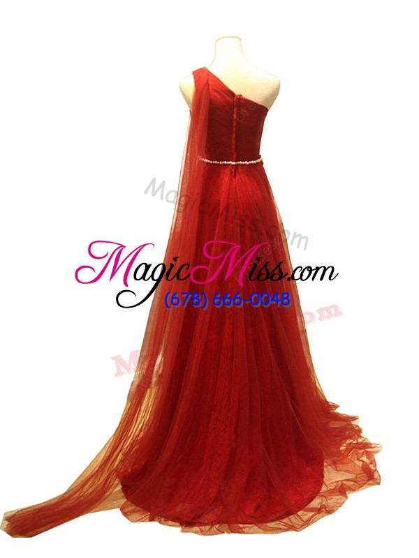 wholesale sleeveless brush train beading and ruching zipper formal evening gowns