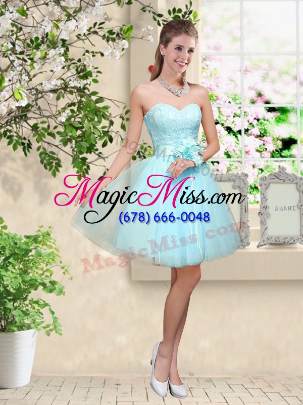 wholesale knee length a-line sleeveless aqua blue quinceanera court of honor dress lace up