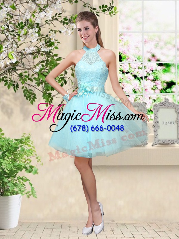 wholesale knee length a-line sleeveless aqua blue quinceanera court of honor dress lace up