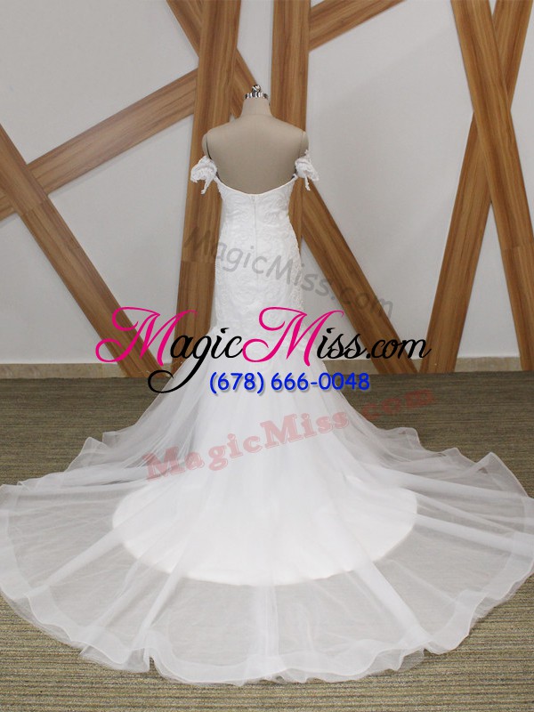 wholesale white short sleeves court train beading wedding dress