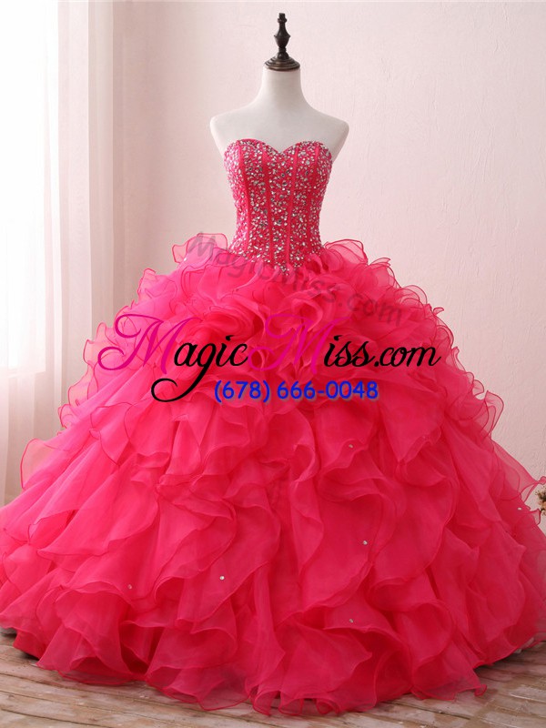 wholesale shining sweetheart sleeveless lace up quinceanera dress hot pink organza