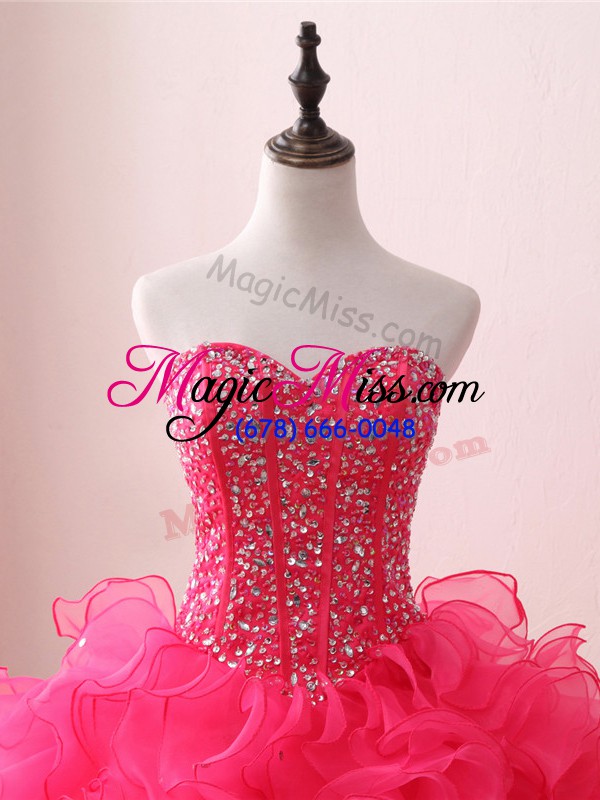 wholesale shining sweetheart sleeveless lace up quinceanera dress hot pink organza