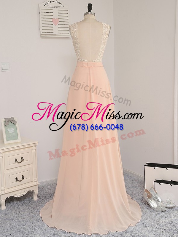 wholesale sleeveless floor length lace backless quinceanera court dresses with peach