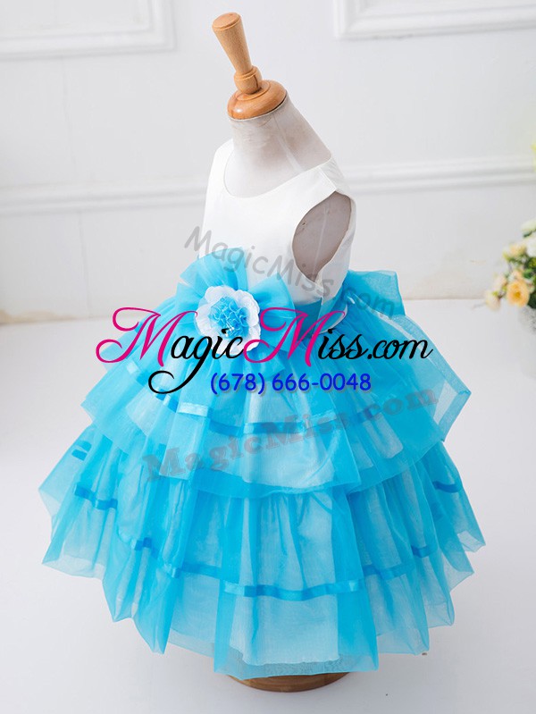 wholesale baby blue zipper scoop ruffled layers and hand made flower girls pageant dresses tulle sleeveless