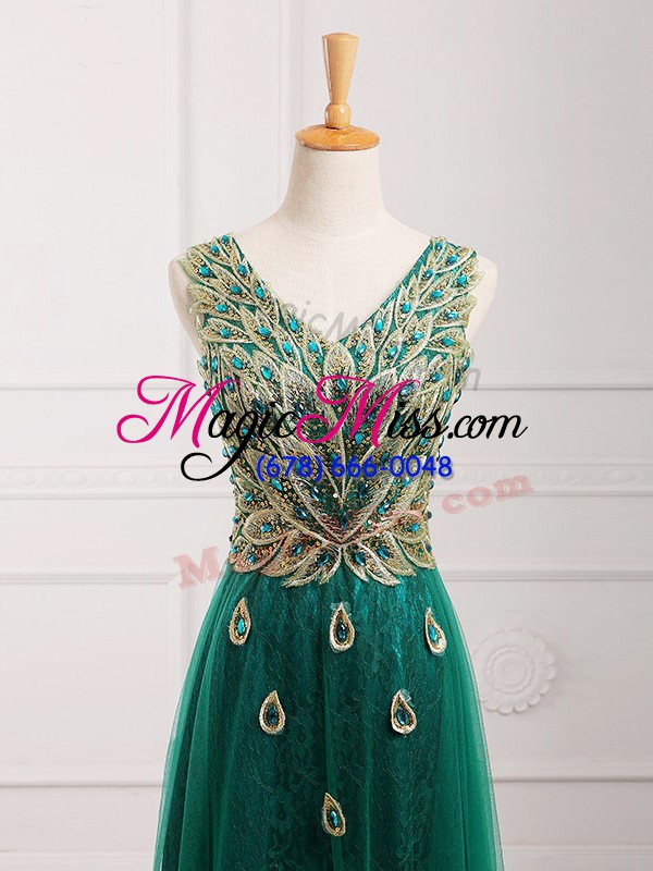 wholesale v-neck sleeveless tulle evening dress lace zipper