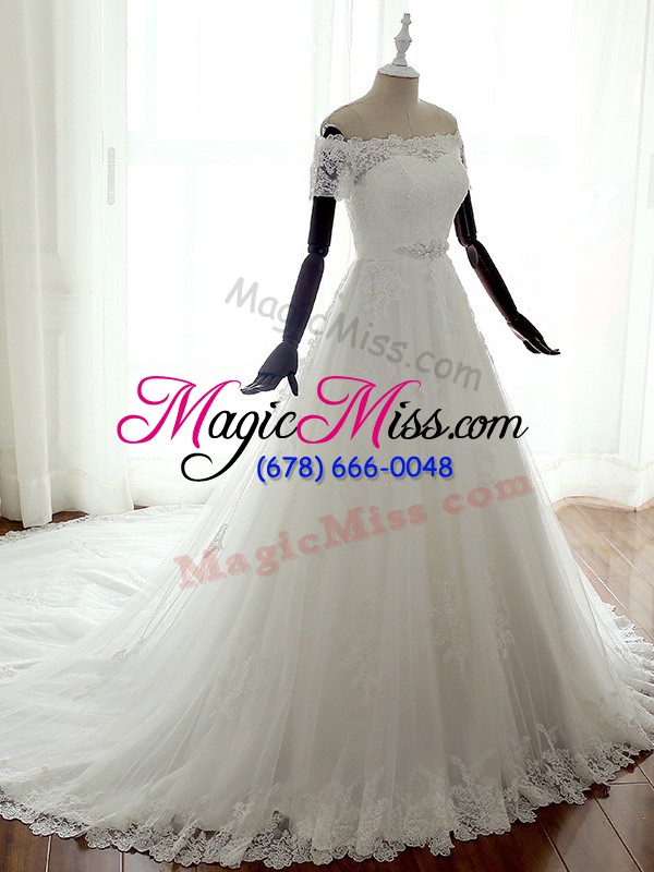 wholesale stunning white lace up bridal gown lace sleeveless court train