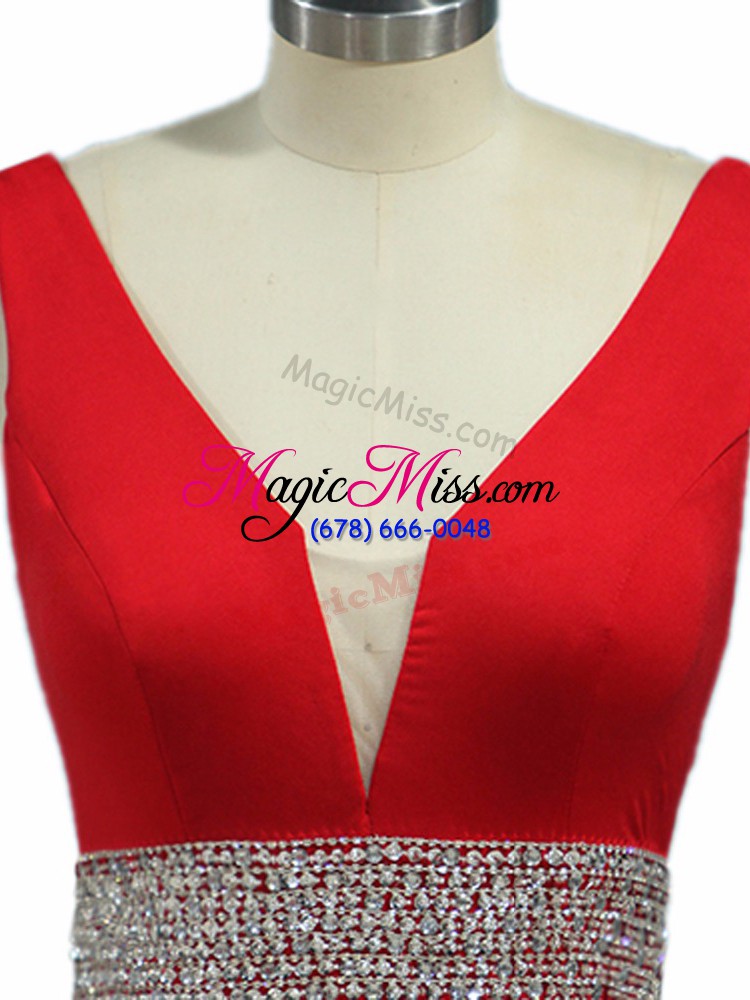 wholesale brush train mermaid oscars dresses wine red v-neck elastic woven satin sleeveless zipper