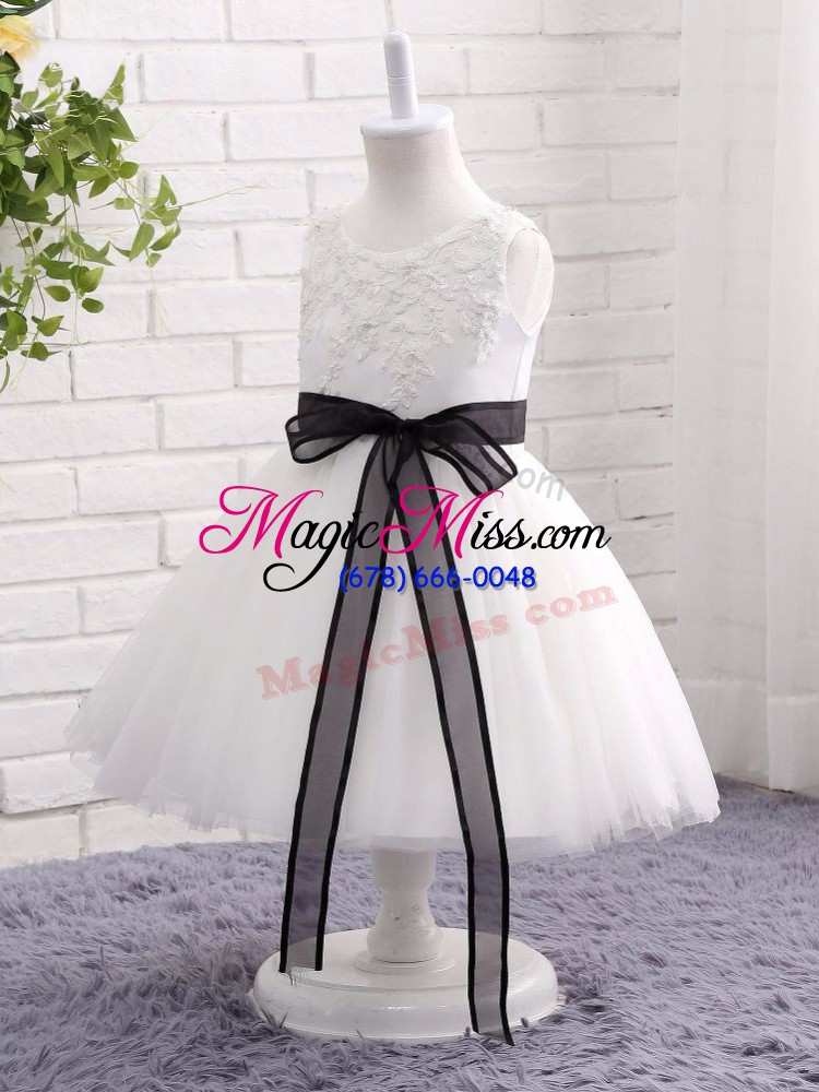 wholesale scoop sleeveless tulle kids pageant dress lace and bowknot zipper