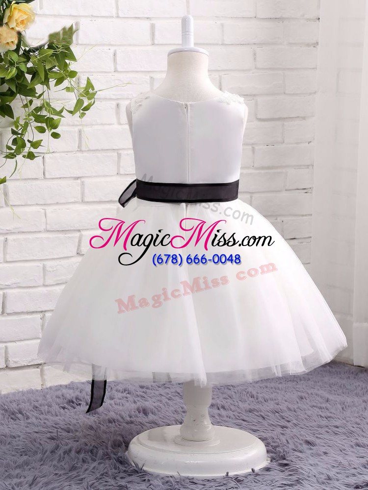 wholesale scoop sleeveless tulle kids pageant dress lace and bowknot zipper