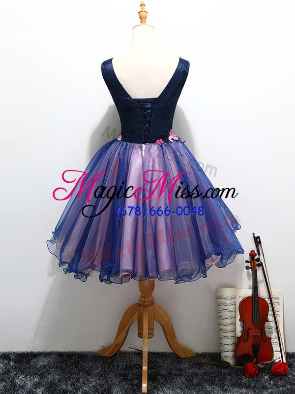 wholesale lace and appliques and hand made flower homecoming dress multi-color lace up sleeveless mini length