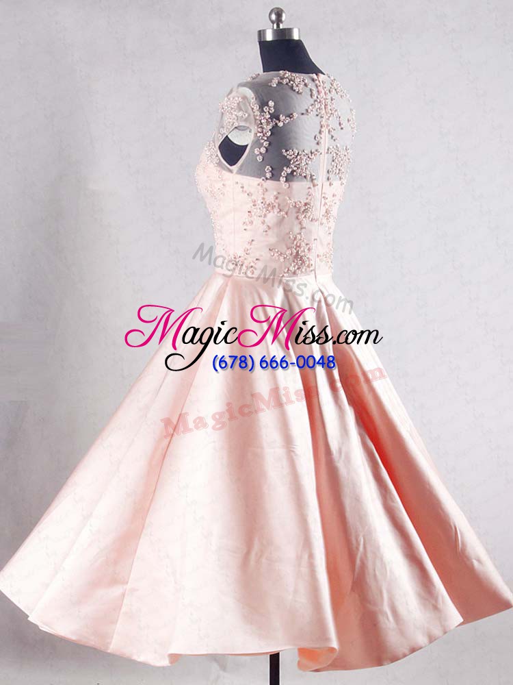 wholesale perfect sleeveless taffeta knee length zipper evening dress in pink with beading and appliques