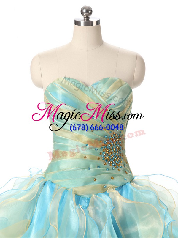 wholesale sleeveless organza floor length lace up sweet 16 dresses in multi-color with beading and ruffles
