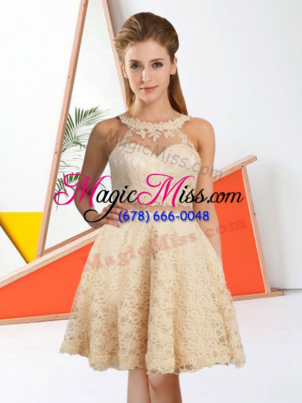 wholesale knee length zipper wedding party dress champagne for prom and party with lace