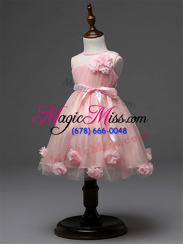 wholesale beauteous champagne flower girl dress wedding party with hand made flower scoop sleeveless zipper