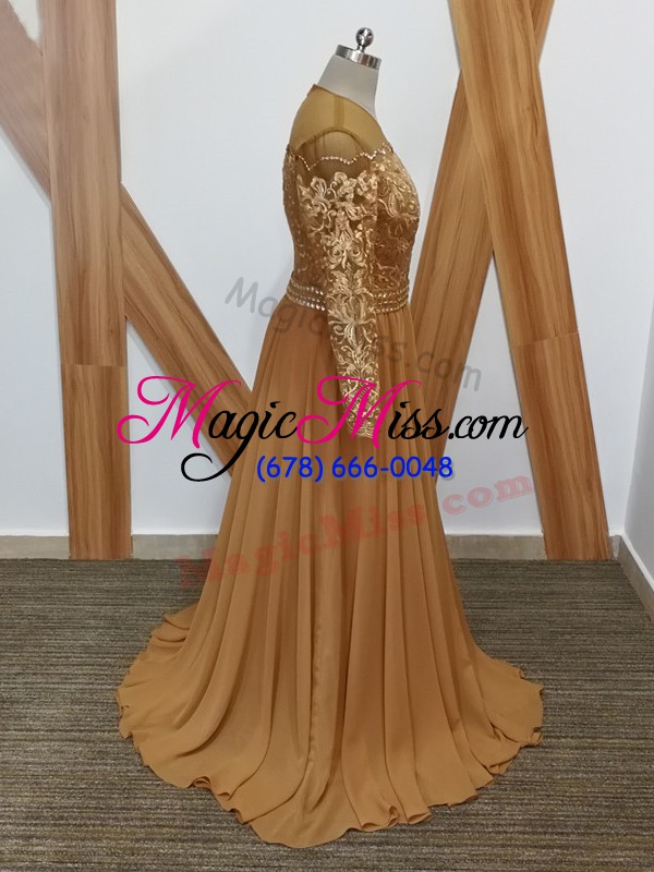 wholesale pretty brown empire lace mother of groom dress zipper chiffon long sleeves