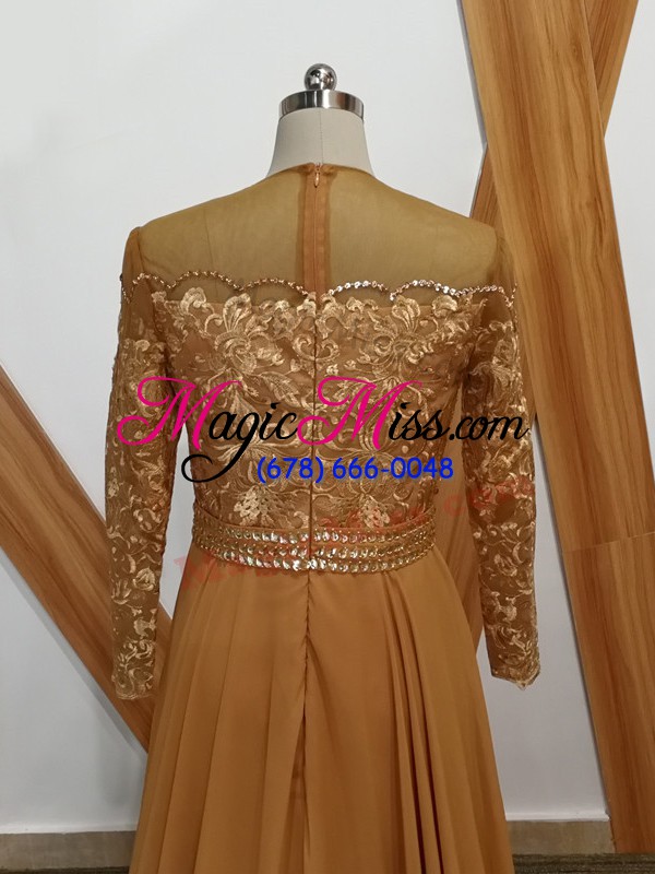 wholesale pretty brown empire lace mother of groom dress zipper chiffon long sleeves