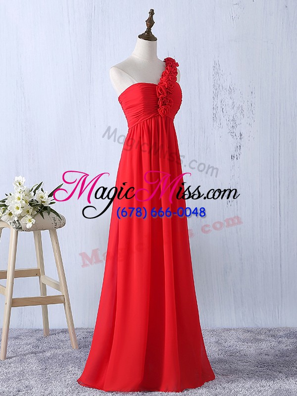 wholesale red bridesmaids dress prom and party and wedding party with hand made flower one shoulder sleeveless lace up