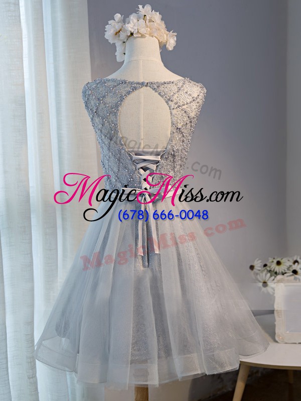 wholesale grey sleeveless mini length beading lace up homecoming dress