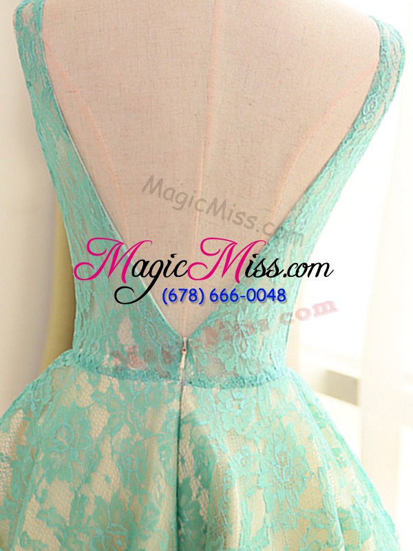 wholesale latest turquoise lace backless scoop sleeveless high low prom dresses lace and appliques