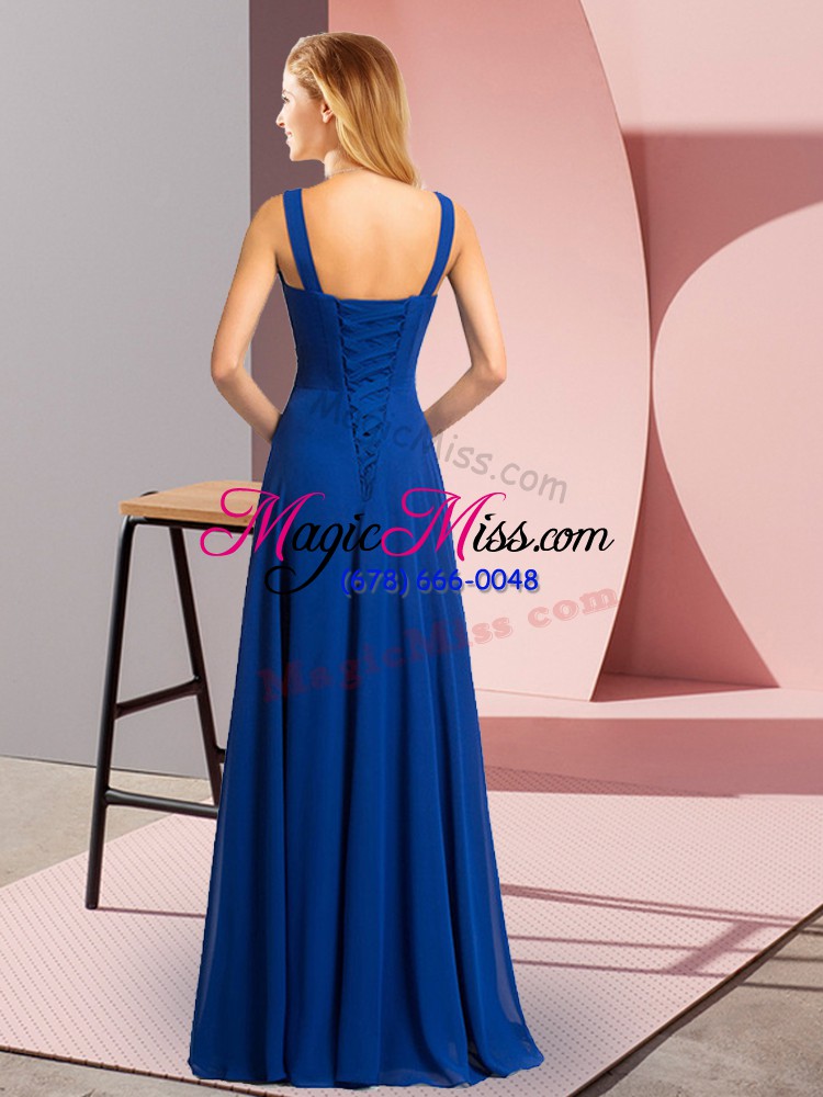 wholesale empire prom gown royal blue v-neck chiffon sleeveless lace up