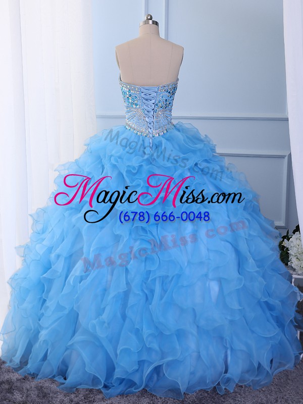 wholesale organza sweetheart sleeveless lace up beading and embroidery and ruffled layers quinceanera gowns in baby blue