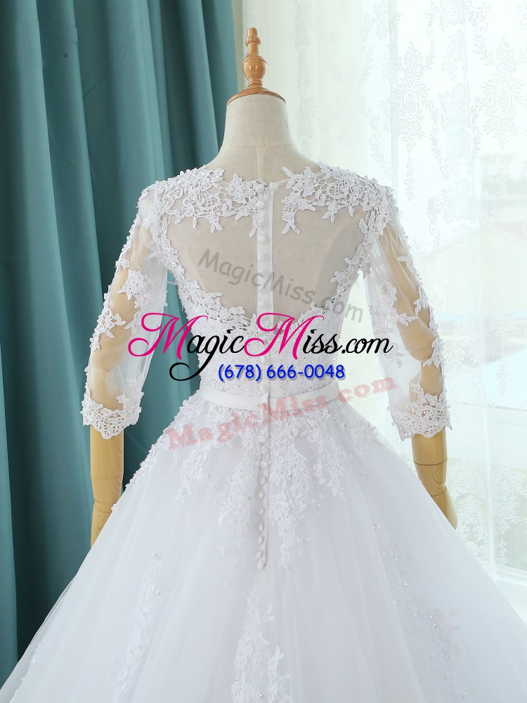 wholesale white tulle zipper wedding dresses half sleeves court train lace and appliques