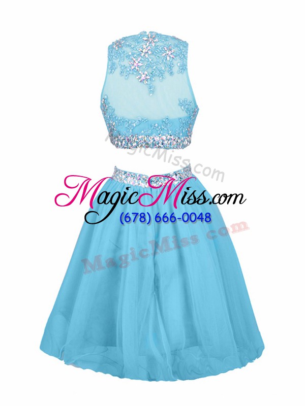 wholesale exceptional mini length aqua blue prom dress scoop sleeveless side zipper