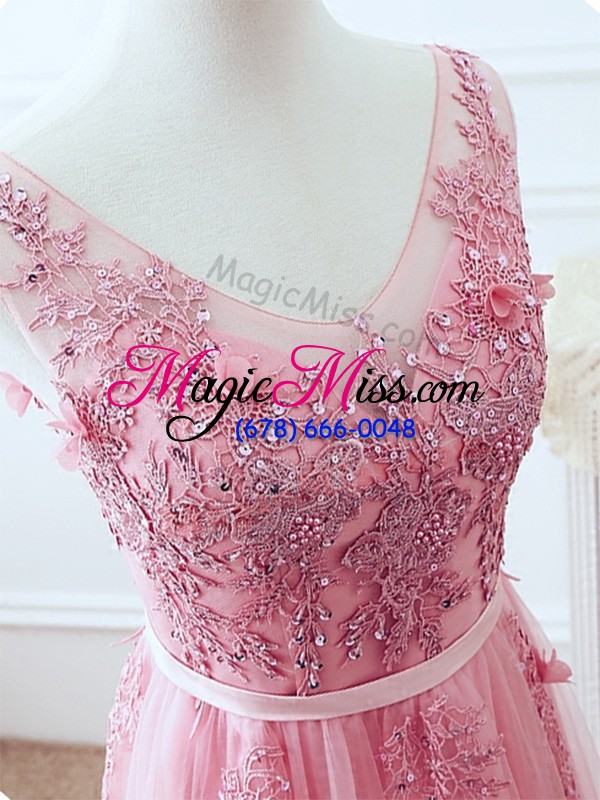 wholesale pink sleeveless tulle lace up evening dress for prom and party and military ball and sweet 16