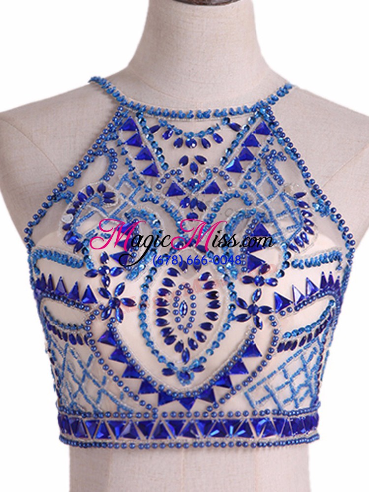 wholesale enchanting chiffon scoop sleeveless zipper beading evening dress in royal blue