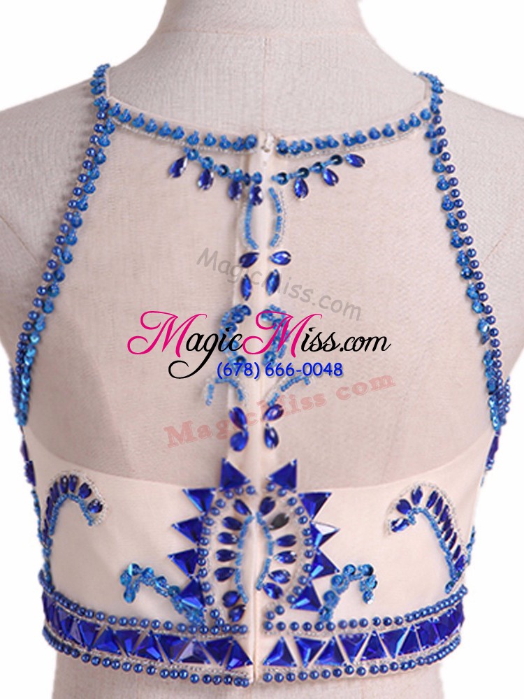 wholesale enchanting chiffon scoop sleeveless zipper beading evening dress in royal blue