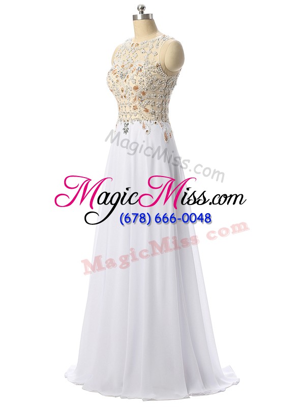 wholesale popular white chiffon zipper womens evening dresses sleeveless high low beading and lace and appliques
