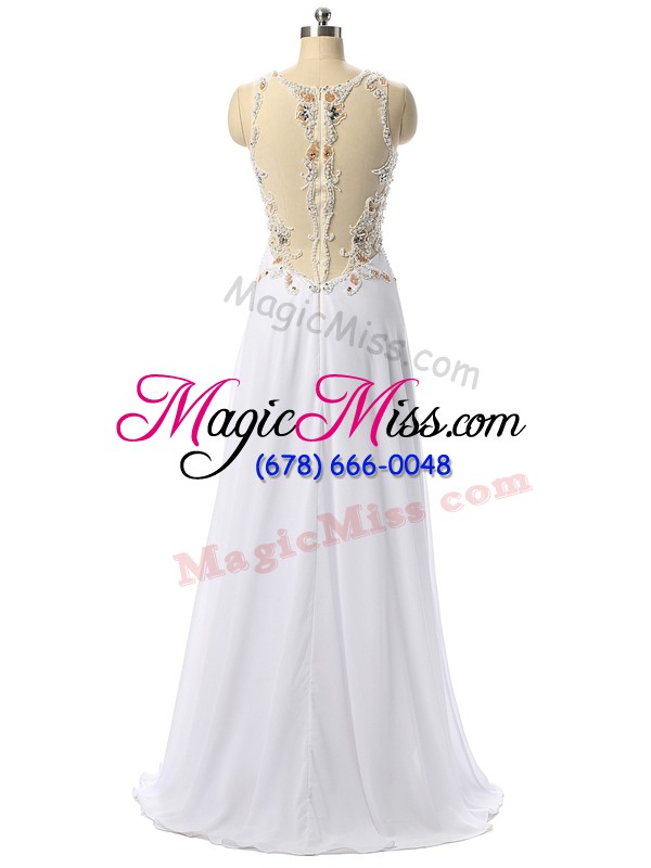 wholesale popular white chiffon zipper womens evening dresses sleeveless high low beading and lace and appliques