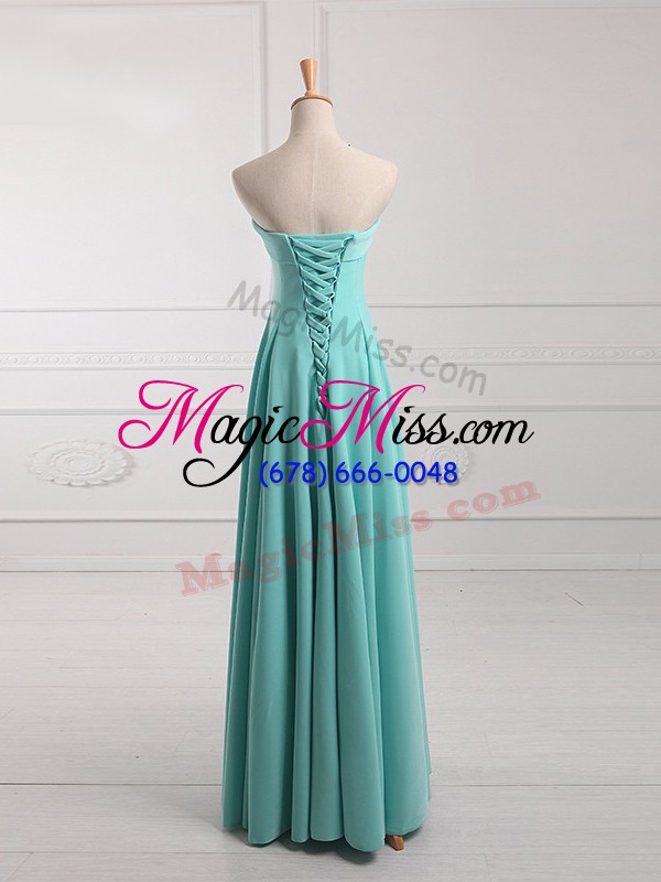 wholesale ruching bridesmaid dresses aqua blue lace up sleeveless floor length