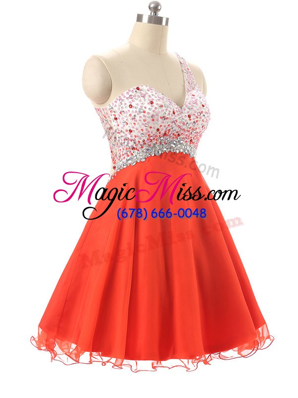 wholesale romantic sleeveless mini length beading backless evening dress with orange red
